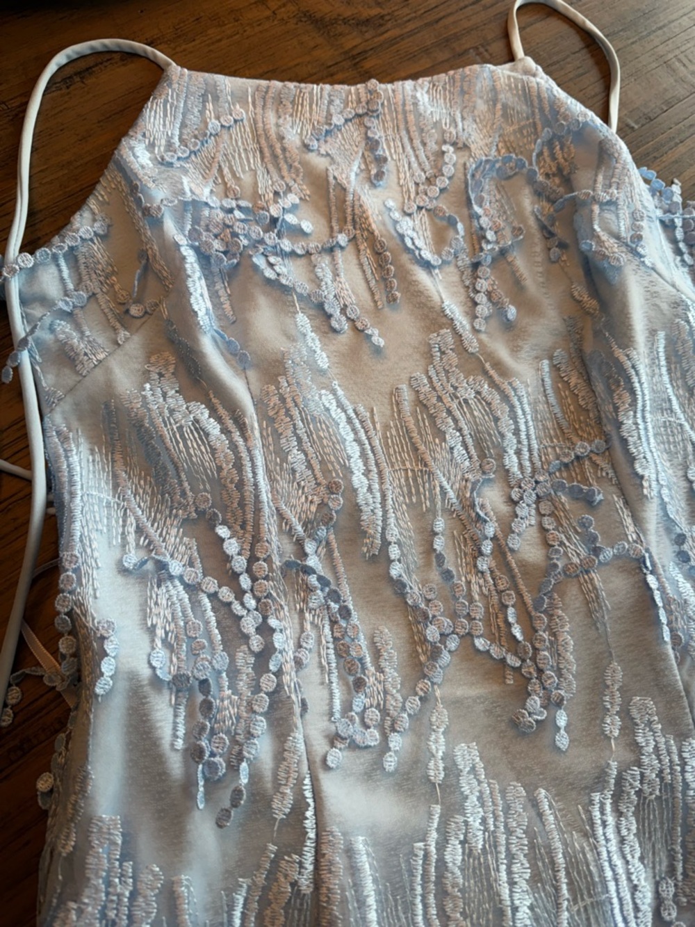 Lulu's Making Magic Light Blue Fringe Lace Up mini Dress - size small - Picture 4 of 10